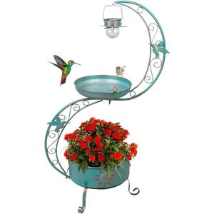 DREAMSOUL Bird Bath with Flower Planter Pedestal, 36" Bird Baths for Outdoors with Solar Lighting Lamp, Vintage Birdbath for Garden Yard Patio Lawn Decor (Green)