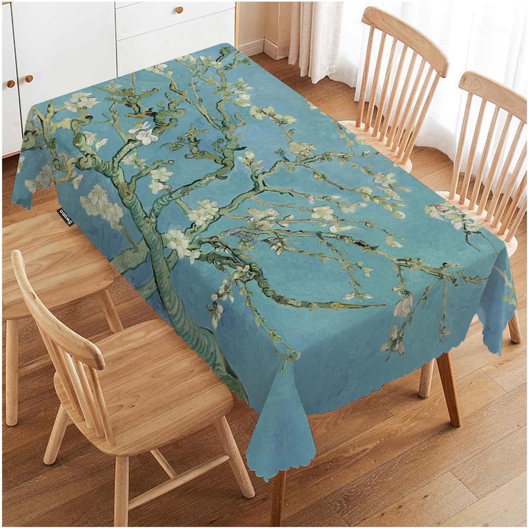 Swono Almond Blossom Tablecloth Retro Cherry Flowers Branch Decorative Table Cover for Kitchen, Dinning, Coffee, Party, Banquet and Holiday Tablecloth, 52x70 Inch(4-6 Seats)