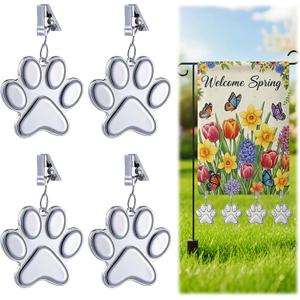 Lounsweer 4 Pack 2" Rust-proof Paw Print Garden Flag Weight Metal Windproof Garden Flag Weights for Bottom of Flags