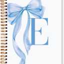 JXREQ Coquette Blue Bow Personalized Notebook, Initial Letter E Monogram Journal, Preppy Girly Ribbon Bow Journal, Monogrammed Gifts for Women, Aesthetic Spiral Notebook 5.5x8.3