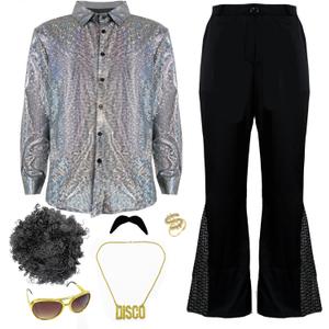 Men's 70s Long Sleeve Disco Outfit Cowboy Retro Outfits for Halloween Party Adult Costumes with Bell Bottoms Pants (Small)