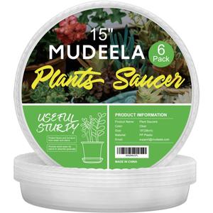 MUDEELA 6 Pack of 15 inch Plant Saucer, Durable Plastic Plant Trays for Indoors, Clear Plastic Flower Plant Pot Saucer, Made of Thicker, Stronger Plastic, with Taller Design