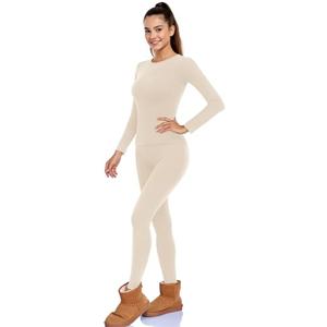 Long Johns Thermal Underwear for Women Fleece Lined Base Layer Pajama Set Cold Weather Nude Beige.S