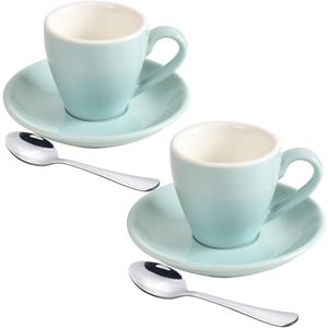 ionEgg Porcelain Espresso Cup with Saucer And Stainless Steel mini Spoons, Espresso shot Cup, 80ml/2.7Oz, Pack of 2, Blue