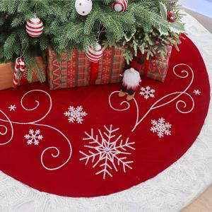 32 Inches Christmas Tree Skirt, Luxury Red Velvet Tree Skirt with Snowflake Embroidery for Xmas Holiday Decor Home Decorations