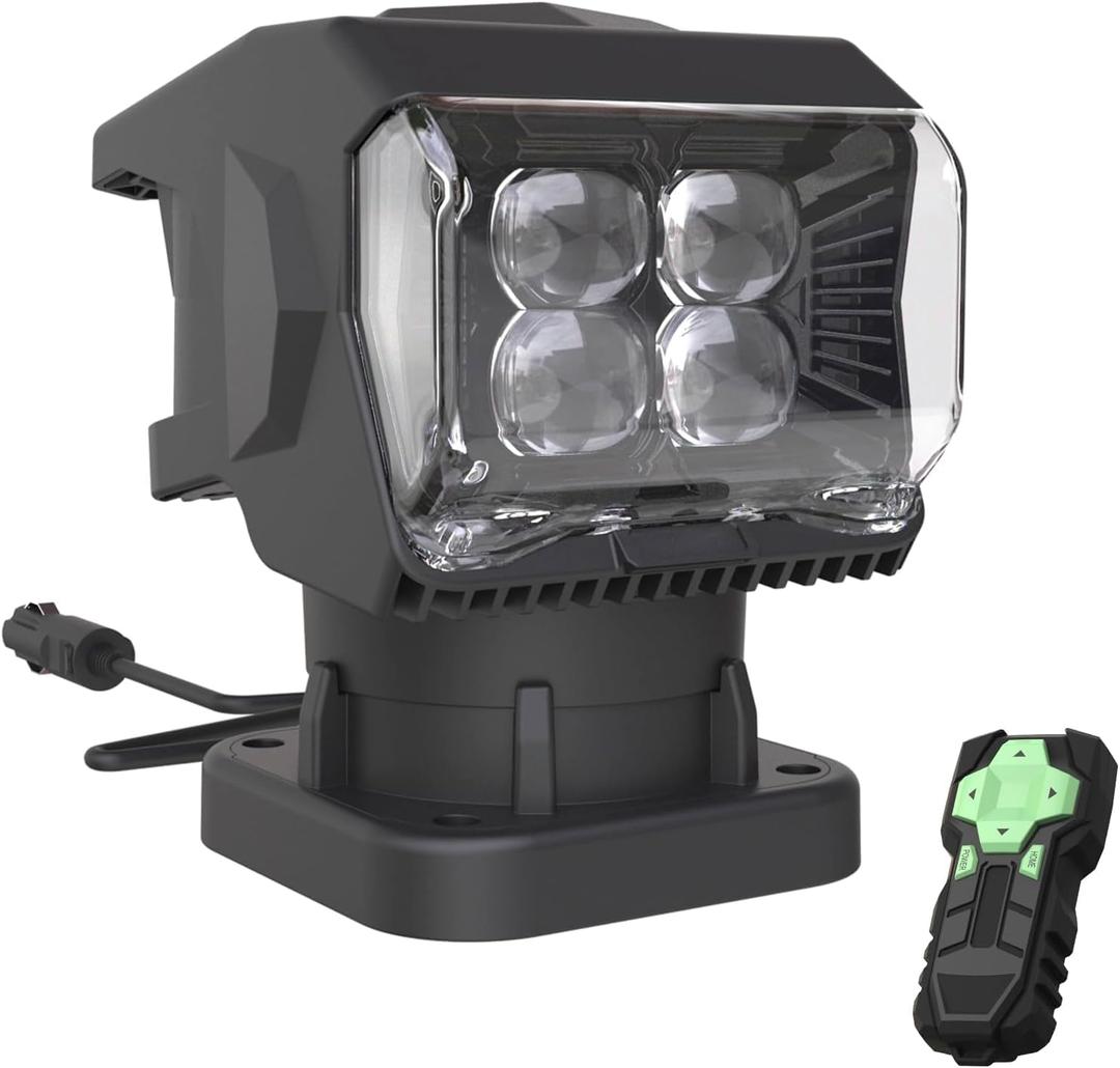Remote Control LED Spotlight for Truck & Boat, 50W 7500lm Spotlight 360Rotating Marine Search Light with 5 Strong Magnets for Truck Boat Pickup Hunting