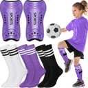 Liliful 4 Pcs Soccer Shin Guards Set for Girl Kids Youth Include 1 Shin Guards & 3 Sport Socks Protective Lightweight Gear Leg Pads Gear for 3-15 Girls Boy Children Teens (Small, Purple)