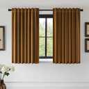 EMEMA Golden Brown Velvet Curtains 45 Inch Length 2 Panels Set Room Darkening Luxury Back Tab and Rod Pocket Thermal Insulated Window Drapes for Bedroom Living Room W40 x L45