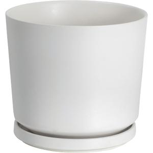 Ekirlin 7 inch Plant Pots,Ceramic Flower Planters Indoor,Modern Succulents Containers with Drain Hole Saucer,Decorate Home,Office & Outdoor (White)