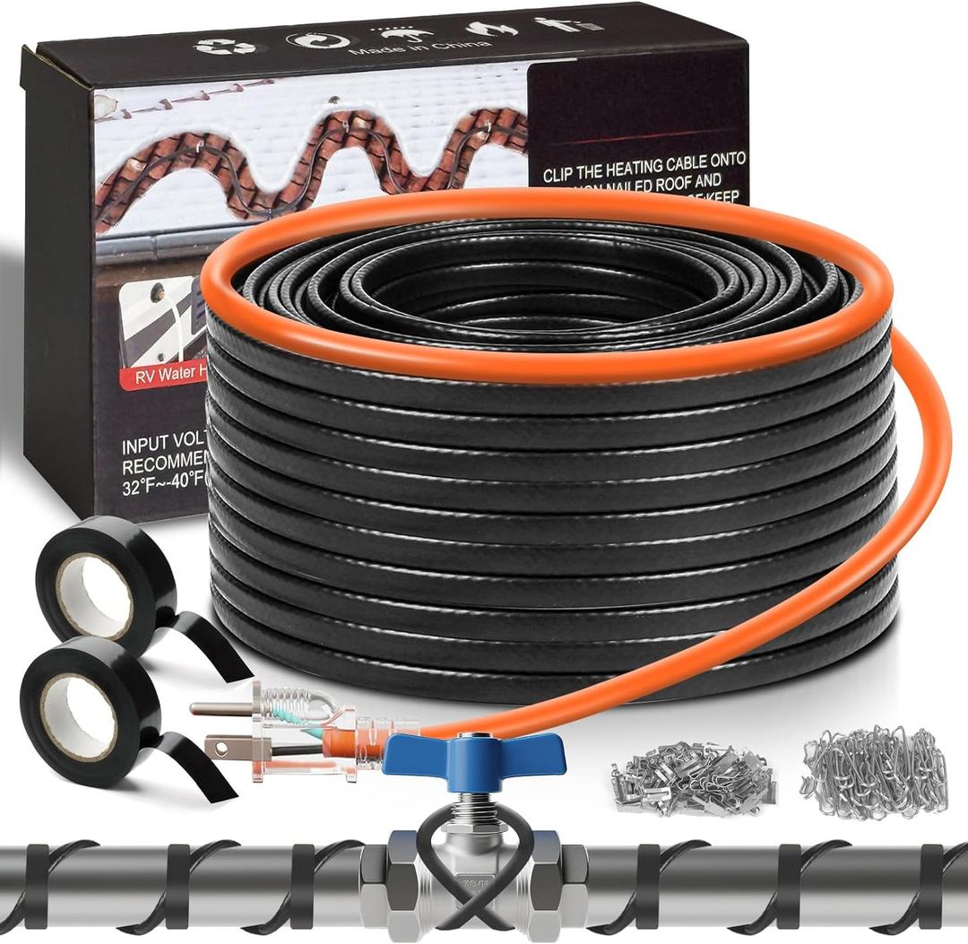 99.9FT Water Pipe Heat Cable for Pipe Freeze Protection, Pipe Heating Cable for Metal And Plastic Home Pipes, Energy-Saving Heat Trace Cable Keeps Water Flowing, 120V 5W/ft