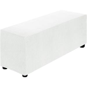 uxcell Stretch Ottoman Cover Rectangular Oversized Square Ottoman Slipcover with Elastic for Foot Stool Living Room Bedroom Fit Length 101-127cm / 40"-50", Large, White