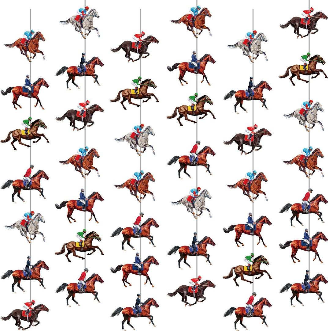 Blosssound 8 Pieces Derby Party Decorations Horse Racing Banner Garlands Derby Party Hanging Banner Horse Racing Garland Streamers Decorations for Run for the Roses Themed Birthday Supplies