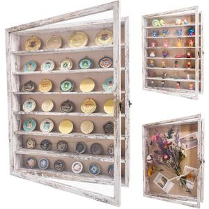 16x20 Wooden Shadow Box Frame with Removable Shelves Deep Display Case for Military Medals Keepsakes White