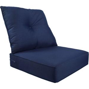 Indoor Outdoor Deep Seat Chair Cushion, Fade Resistant, 24 inches Replacement Foam Seat Cushions, Olefin Navy Blue, 2 Piece Set