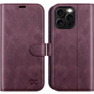OCASE Compatible with iPhone 16 Pro Wallet Case, PU Leather Flip Folio Case with Card Holders RFID Blocking Kickstand [Shockproof TPU Inner Shell] Phone Cover 6.3 Inch 2024, Mulberry