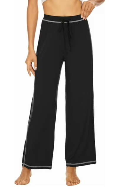 WiWi Bamboo Viscose Pants for Women Wide Leg Long Bottoms Casual Loose Sweatpants High Waist Lounge Pajamas, Black, Large 