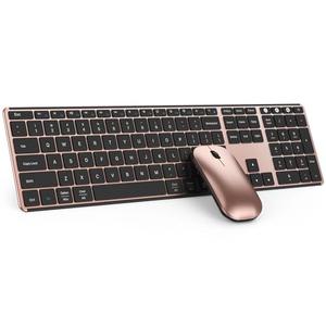 seenda Bluetooth Keyboard and Mouse Combo (USB + Dual BT), Multi-Device Rechargeable Wireless Bluetooth Mouse and Keyboard, Compatible for Win 7/8/10, MacBook Pro/Air, iPad, Tablet - Black Rose Gold