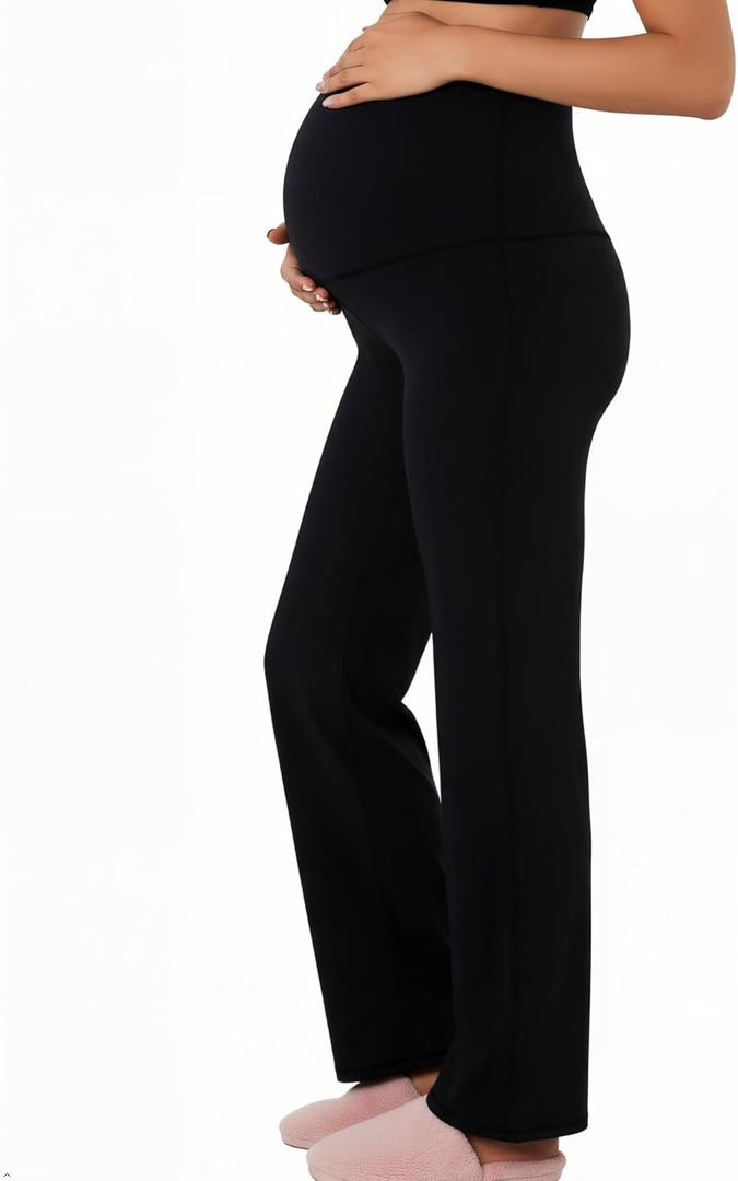 Sunzel Fleece Lined Maternity Pants for Women Over Belly, Wide Leg Pregnancy Bottoms for Winter Lounge Yoga (X-Small, Black)