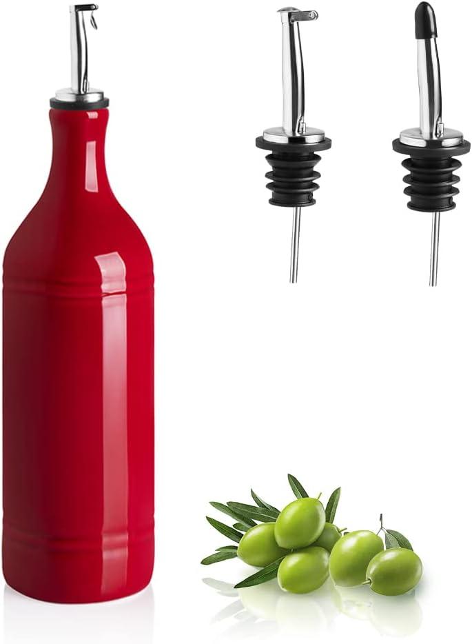 Sweejar Large Ceramic Olive Oil Dispenser Bottle, Opaque Oil Cruet Protects to Reduce Oxidation, Suitable for Storage Vinegar, Soy Sauce & Other Liquids, Pack of 1, 24 Fl Oz(Red)
