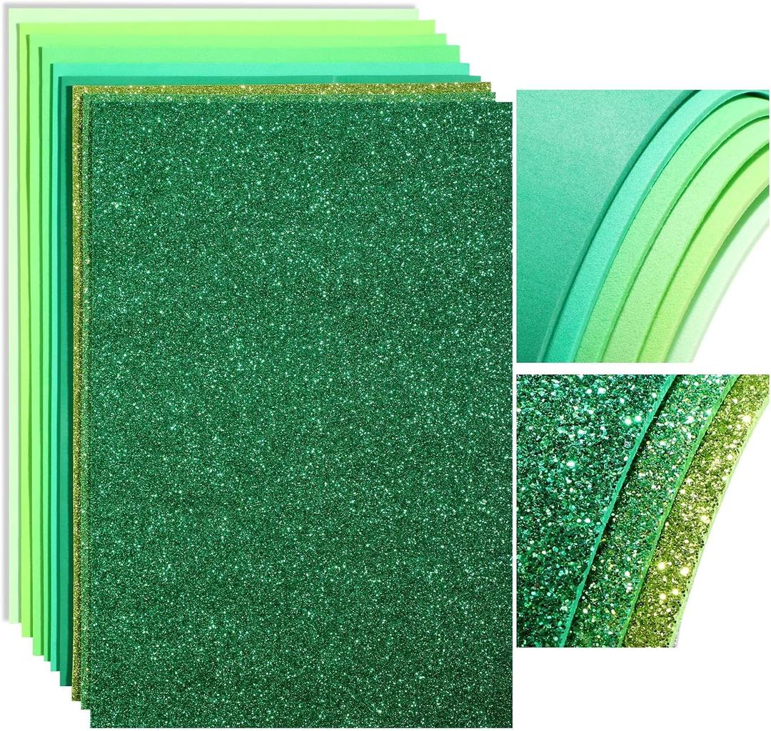 Feifeiya 48 Pack EVA Foam Sheets 8 x 12 Inch,12 Glitter Sparkle Foam Sheet 36 Regular Foams Sheets for DIY Crafts Office Project Art Party Decor 2mm Thickness A4Gradient Green)