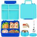 Aimsnk Kids Bento Lunch Box with 8oz Soup Thermo, Kids Leakproof Lunch Food Containers with 4 Compartment, Insulated Hot Food Jar with Lunch Bag for School, Travel (Blue-No lunch bag)
