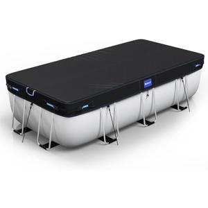 9x18 Ft Rectangular Pool Cover with Reflective Strips for Above Ground Pool, 420D Swimming Pool Cover for Rectangular or Oval Frame Pools, Solar Cover with Drawstring and Ground Nails