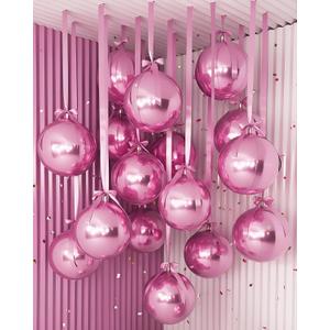 Jenaai 30 Set Pink Round Foil Balloons Bulk 22 Inch 4d Metallic Giant Balloons Set with Satin Bows Ribbon for Ceiling Holiday Ornaments Birthday Wedding Party Decoration (Pink)