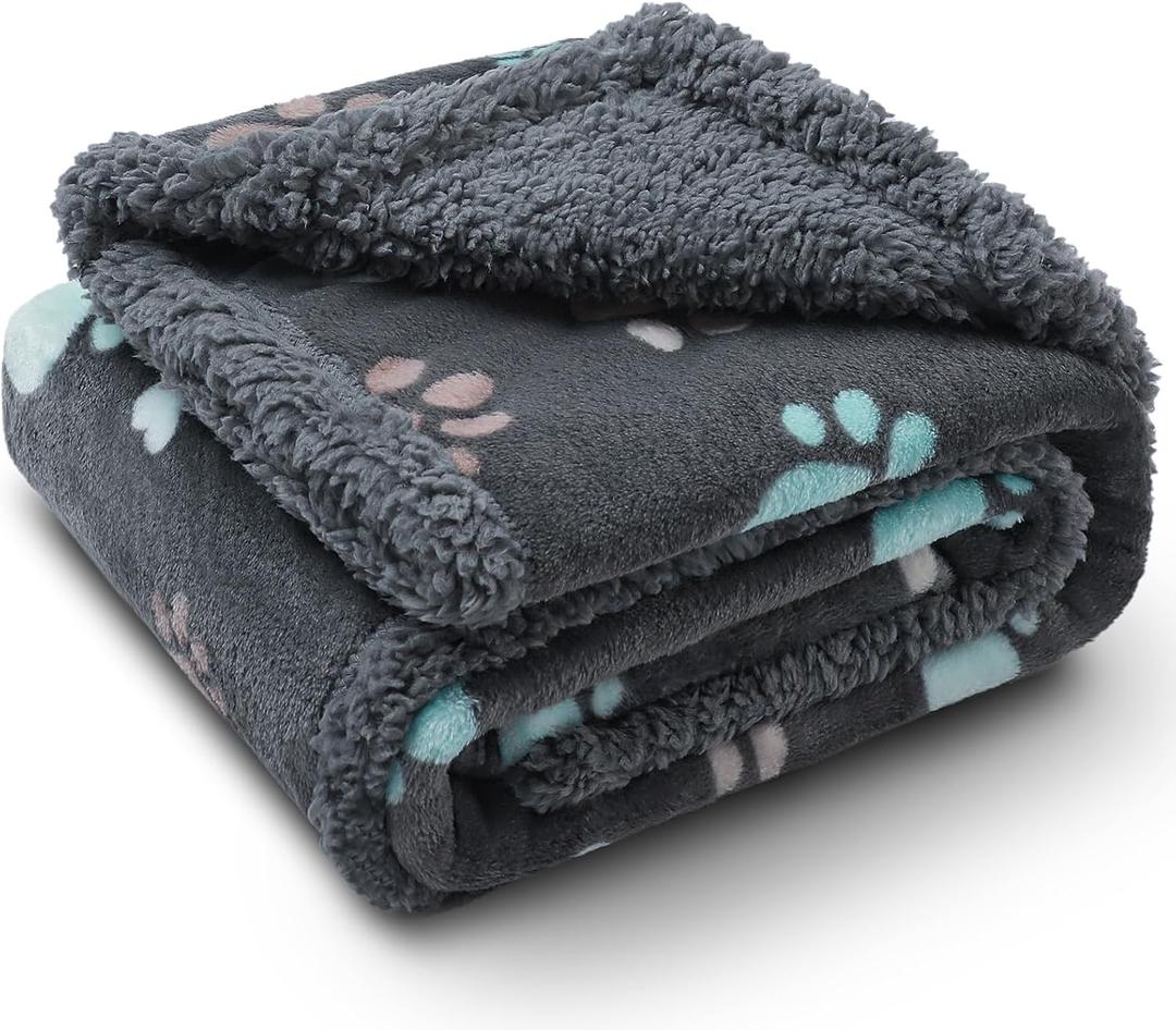 Luciphia Waterproof Pet Blankets for Couch Sofa Bed Cover Cat Liquid Pee Proof Washable Soft Fluffy Large Dog Blanket Reversible Furniture Protection Puppy Grey Paw Thicken Small 40" x 28"