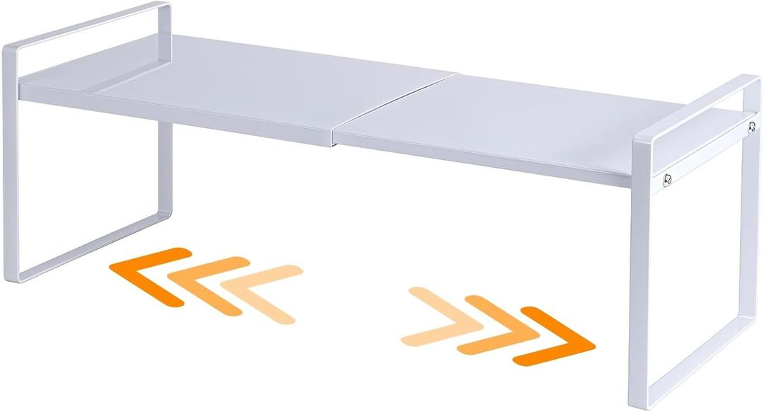 Expandable Cabinet Shelf Organizer Riser for Kitchen Pantry Cupboard Under Sink Countertop (White, 8.2D * 12.2-21.6W * 7.7H)