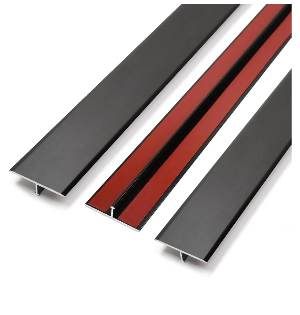 Aluminum T Molding Floor Transition Strip Self Adhesive, Door Threshold Strip, Edge Trim for Laminate Wood Tile Vinyl, Floor Divider for Joining Flooring Gaps (3pcs, 36 x 1.2 in, Black)