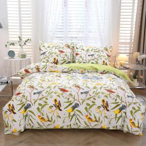 URBONUR Birds Duvet Cover Set Twin Size, 100% Cotton Cute Bird Comforter Fall Leaf Printed Bedding Set for Kids Children, Breathable Duvet Cover Sets Bedding 3 Pc (Leaves and Birds)