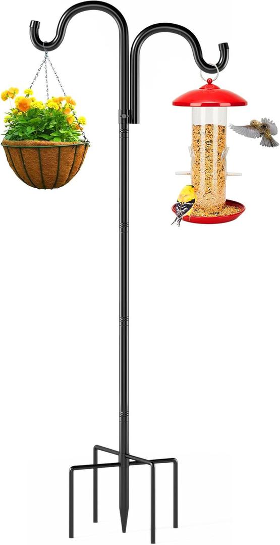 Shepherd Hook for Outdoor, 76" Heavy Duty Bird Feeder Pole with 5 Prong Base, Adjustable Height Bird Feeder Stand Ideal for Hanging Bird Feeders, Plant, and Garden Decorations