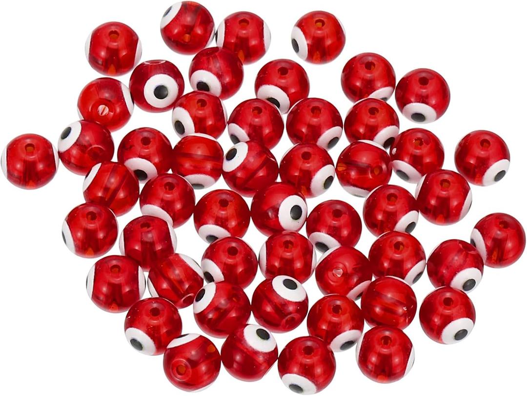 PATIKIL 8mm Evil Eye Beads, 100 Pcs Glass Turkish Evil Eye Charm Round Spacer Beads Pendant Connector for DIY Art Craft Bracelet Necklace Earrings Making, Red
