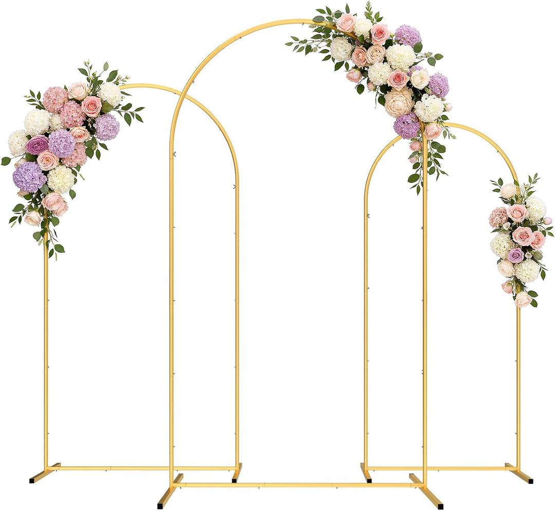 Pureegg Wedding Arch Backdrop Stand Set of 3 (7.2FT, 6.6FT, 6FT) - Stable Freestanding Gold Balloon Arch Stand, Easy Assembly & Reusable, Sturdy Metal Frame for Wedding, Baby Shower, Birthday