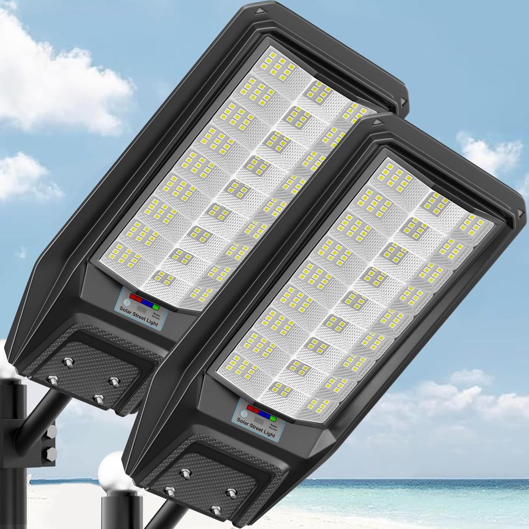 loyoele Solar Street Light Outdoor Waterproof Dusk to Dawn, 9800W Solar Parking Lot Lights Commercial Large Outdoor Flood Light Heavy Duty Solar Power with Motion Sensor for Yard Garden,   2 Pack