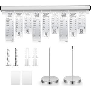 Henoyso 36 Inch Aluminum Slide Check Rack with 2 Pcs Receipt Holder Spike Desk Receipt Storage Restaurant Food Truck Ticket Holder Accessories Silver Bill Order Display Rail for Kitchen Bar(No Slot)