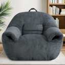 DAICO Bean Bag Chairs for Adults, Giant Bean Bag Chair Comfy Bean Bag Sofa with Handle Corduroy Single Lazy Floor Sofas Accent Chair with Foam for Bedroom Living Room Reading Gaming Grey