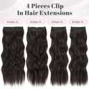 ALXNAN Clip in Long Wavy Synthetic Hair Extension 16 Inch Dark Brown 4PCS Thick Hairpieces Fiber Double Weft Hair for Women