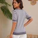 Womens Tops Summer Short Sleeve Shirts Striped Sweater Cute Casual Top Trendy Women Clothing Crewneck Knit Blouses (Gray, XL)