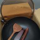 ANEDER Carbon Steel Wok Pan with Lid & Wood Spatula, 12.5" Cast Iron Stir Fry Pan with Flat Bottom and Wooden Handle for Electric, Induction and Gas Stoves