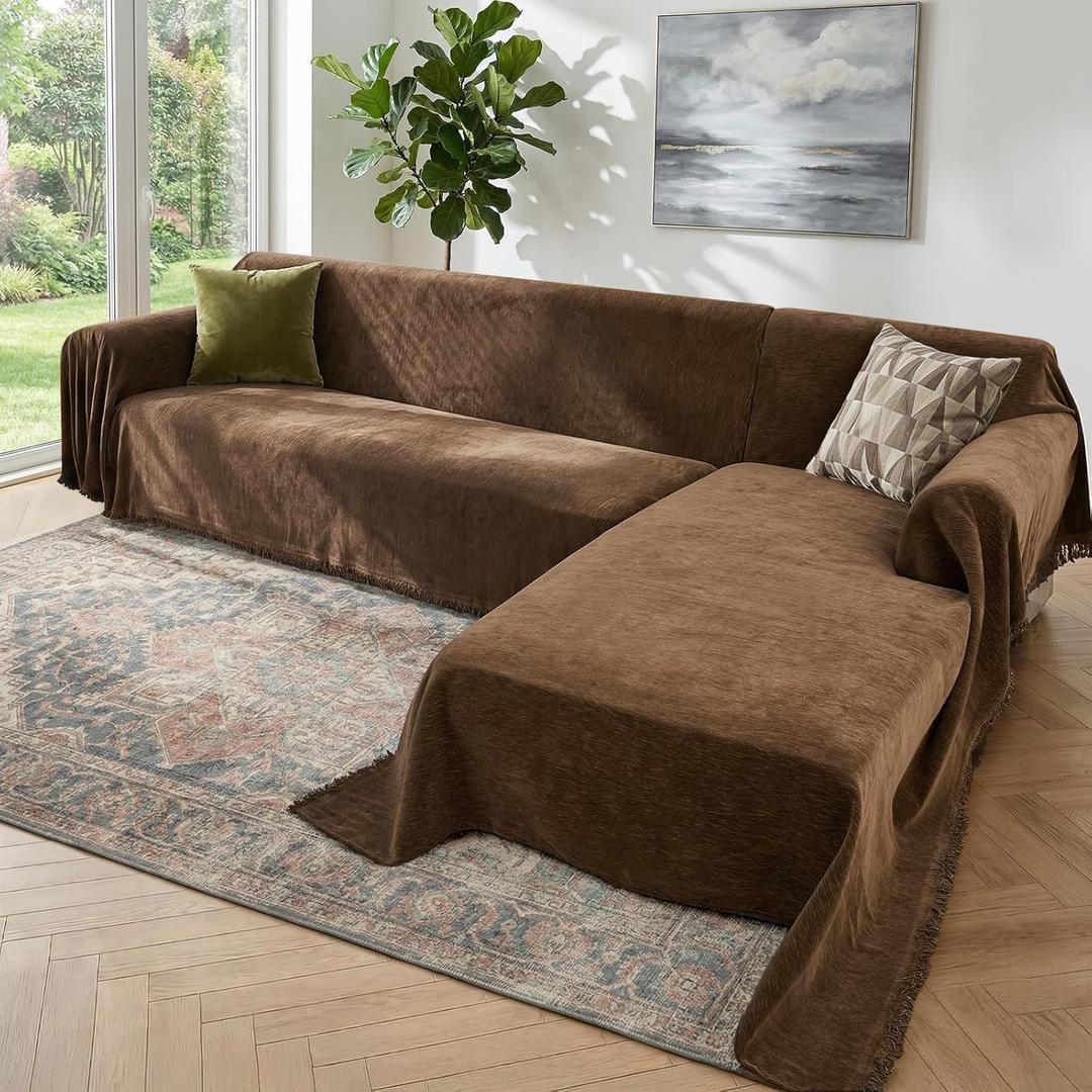 Sectional Couch Covers, 2 Pieces Washable L Shaped Couch Covers Sofa Blanket for Dogs Pet Friendly Sectional Sofa Slipcovers Furniture Covers,71"x 118"+ 71"x 118",(XX-Large,Coffee)