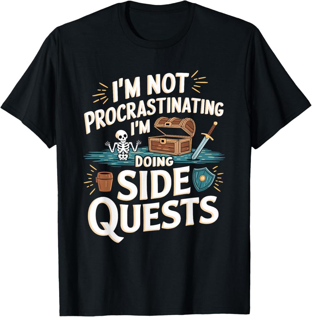 I'm Not Procrastinating Funny Side Quests Gamer T-Shirt, Men, Small, Black