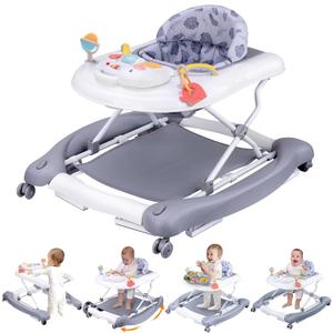 Foldable Baby 5-in-1 Activity Walker - Rocker, Activity Center, Bouncer, Seat, Push Walker - Adjustable Speed Rear Wheels and Height Toys Ages 6-18 Months (Grey)