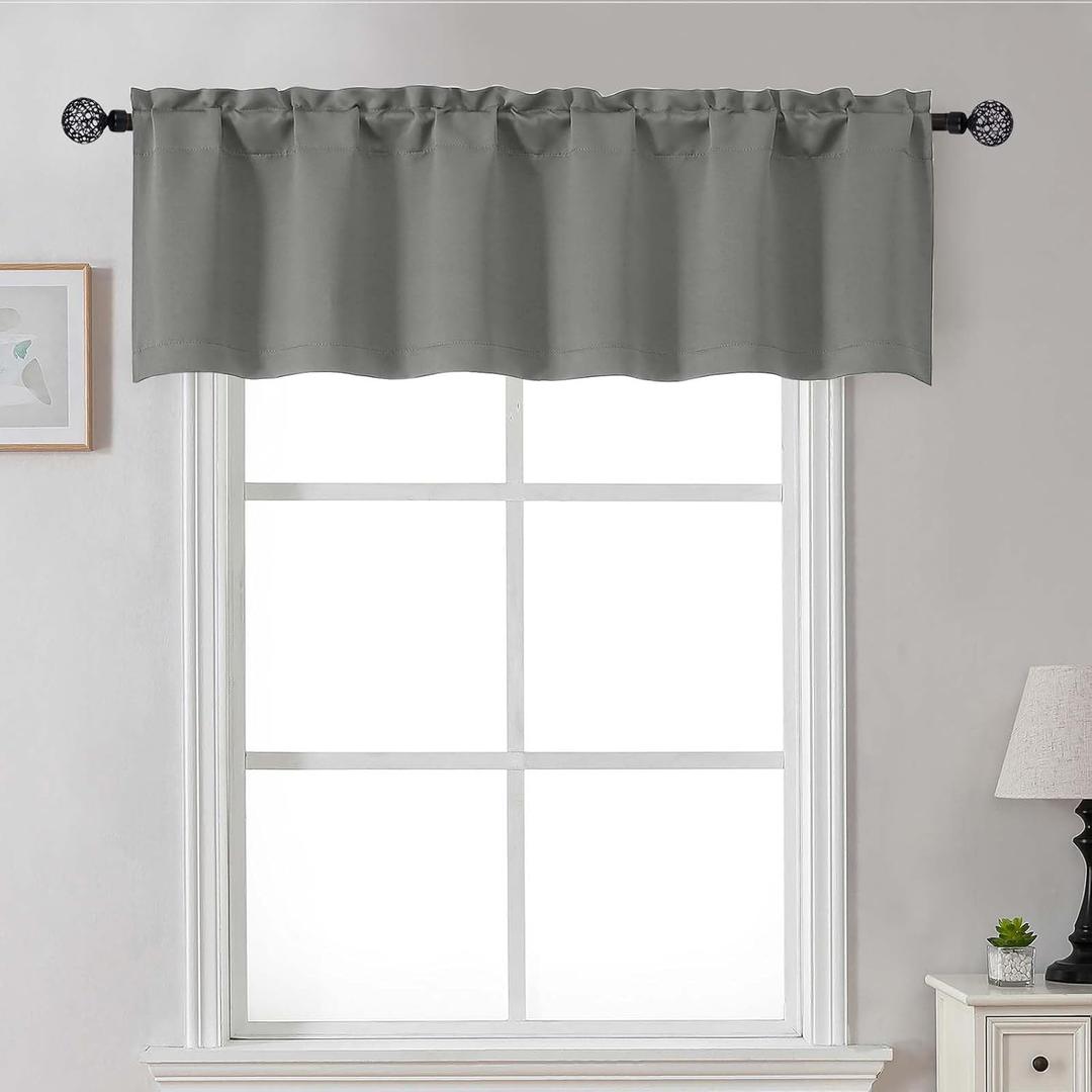 Gwine Light Grey Valance for Windows, Small Blackout Valance Kitchen Curtains for Bathroom Basement, Modern Rod Pocket Thermal Insulated Window Treatment, 60" Wx14 L, 1 Piece