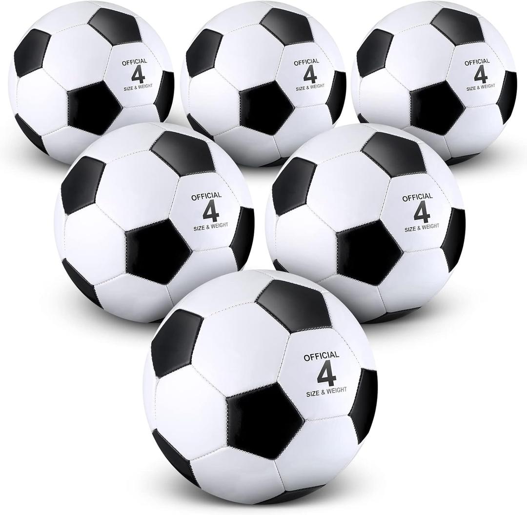 Deekin 6 Pcs Soccer Ball Bulk with Pump Teamwork Outdoor Sport Game Training Soccer Ball Bulk for School Sport Teen Adult Child (Size 4, Black)