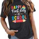 First Day of School Shirt Women Teacher Life T Shirts Back to School Gift Tee Tops for School Teachers Students (Small, Gray)