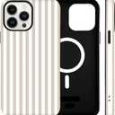for iPhone 14 Pro Case Cute Striped Phone Case Compatible with MagSafe, Dual-Layer Shock Protection(Hard PC + Silicone) - Aesthetic Protective Phone Cover for Women Girl, Apricot