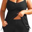 Aqua Eve Women Plus Size Tankini Swimsuit Two Piece Flowy Swimdress Bathing Suits with Shorts (Black, 26W)