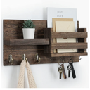 Mail Organizer for Wall Mount – Key Holder with Shelf Includes Letter Holder and Hooks for Coats, Dog Leashes – Rustic Wood with Flush Mounting Hardware (16.5” x 8.7” x 3.5”)