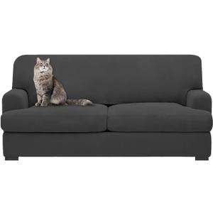 molasofa T Cushion Loveseat Slipcover with 2 Individual T Cushion Shape Seat Covers for Home Dcor, 3 Pieces Stretchable, Washable, Non-Pilling, Non-Slip Loveseat Covers (Loveseat,Dark Gray)